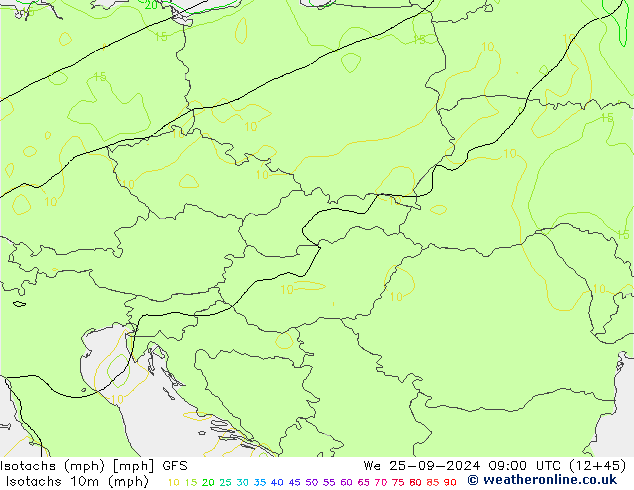 Isotachs (mph) GFS We 25.09.2024 09 UTC