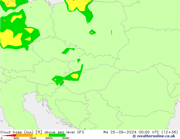 Wolkenbasis (Laag) GFS wo 25.09.2024 00 UTC