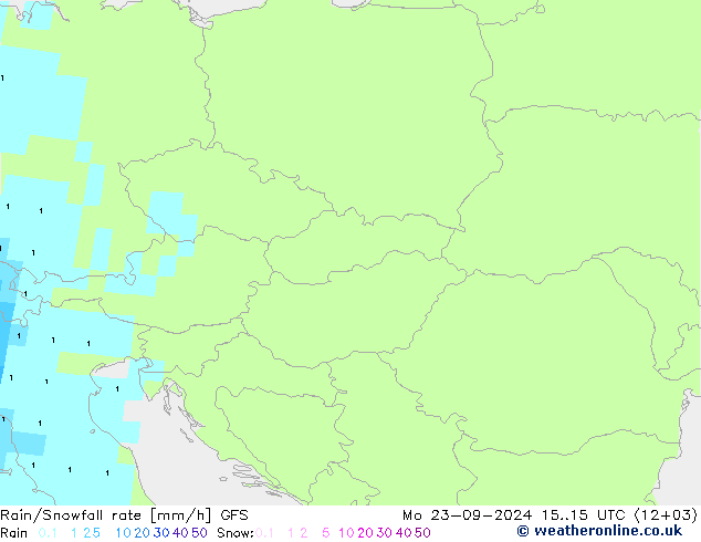 Rain/Snowfall rate GFS Po 23.09.2024 15 UTC