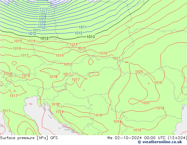 Surface pressure GFS We 02.10.2024 00 UTC