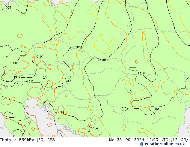 Theta-e 850гПа GFS пн 23.09.2024 12 UTC