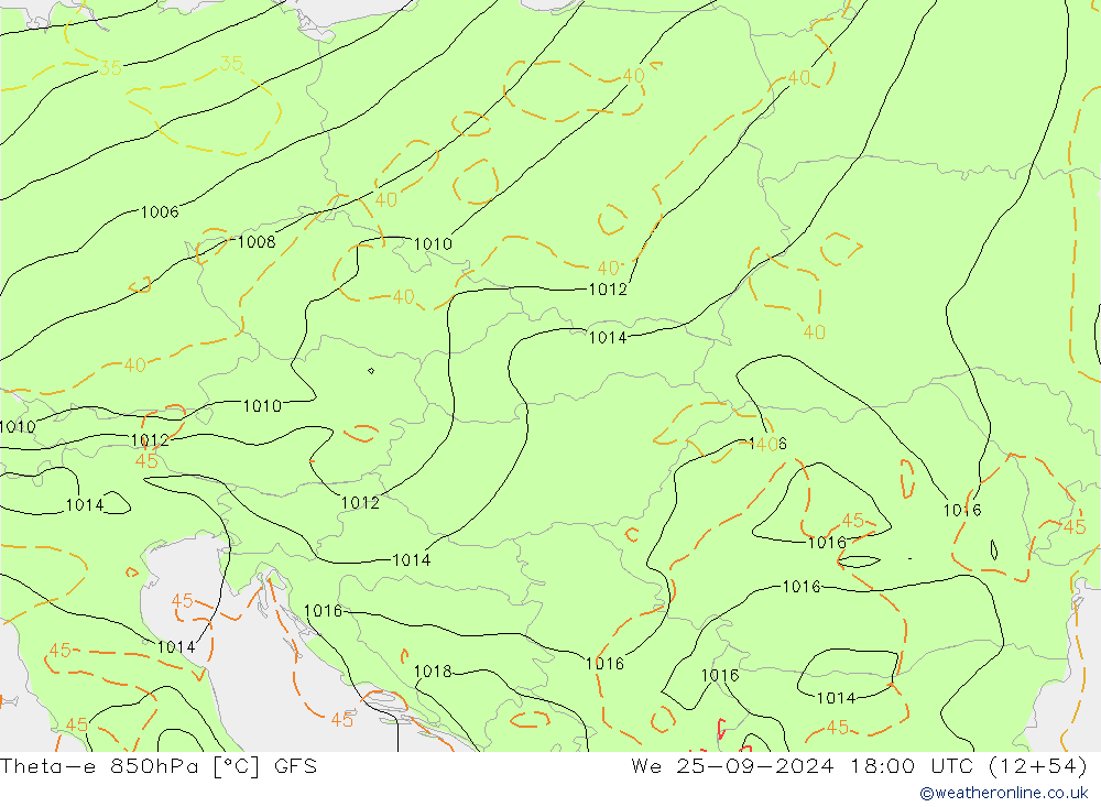 Theta-e 850hPa GFS We 25.09.2024 18 UTC