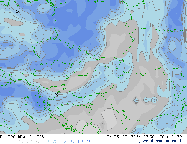 RH 700 hPa GFS Čt 26.09.2024 12 UTC