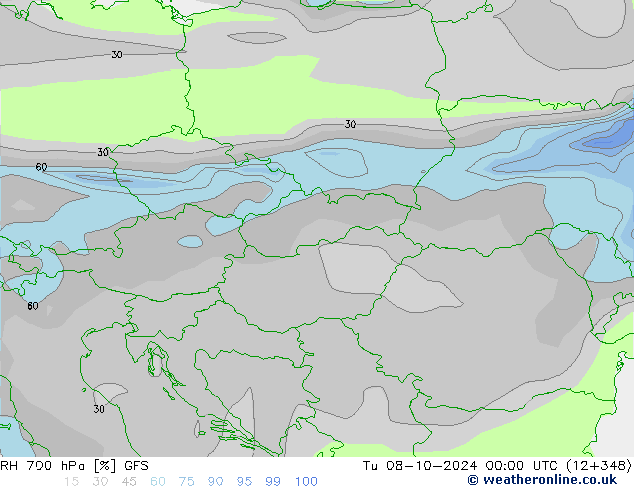 RH 700 hPa GFS  08.10.2024 00 UTC