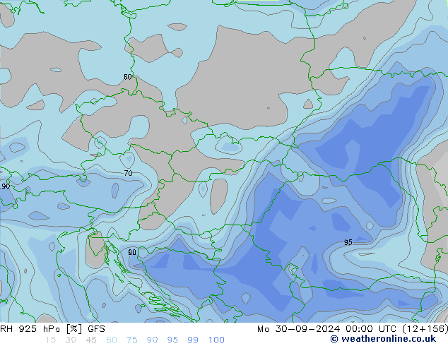 RH 925 гПа GFS пн 30.09.2024 00 UTC