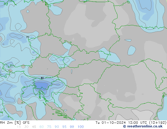 RH 2m GFS вт 01.10.2024 12 UTC