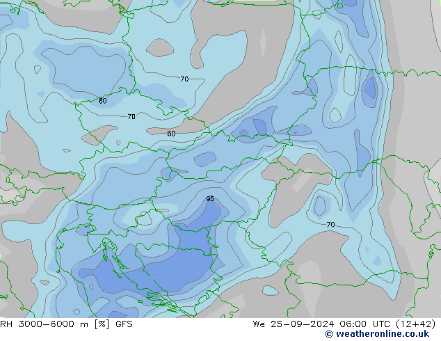 3000-6000 m Nispi Nem GFS Çar 25.09.2024 06 UTC