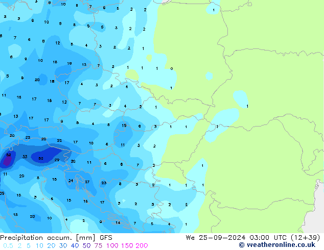 Toplam Yağış GFS Çar 25.09.2024 03 UTC