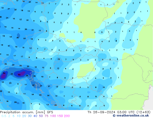 Précipitation accum. GFS jeu 26.09.2024 03 UTC