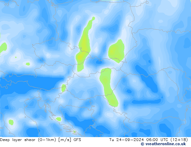 Deep layer shear (0-1km) GFS  24.09.2024 06 UTC