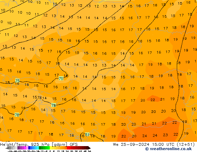 Height/Temp. 925 hPa GFS We 25.09.2024 15 UTC