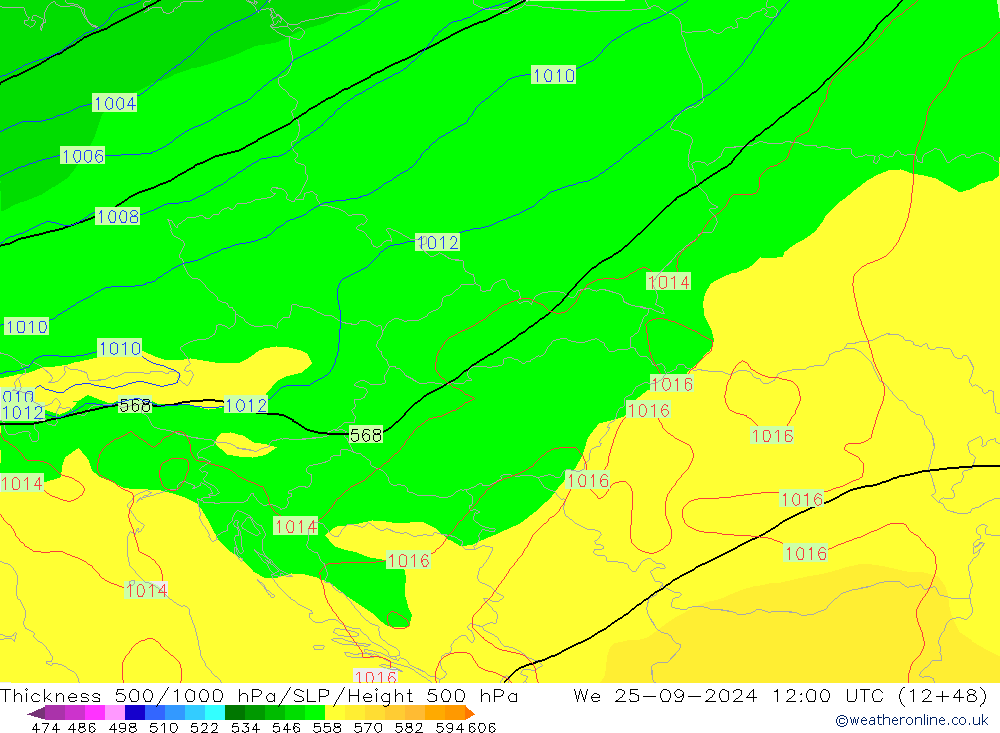 Thck 500-1000hPa GFS St 25.09.2024 12 UTC