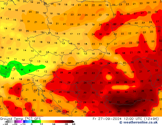 Bodemtemperatuur GFS vr 27.09.2024 12 UTC