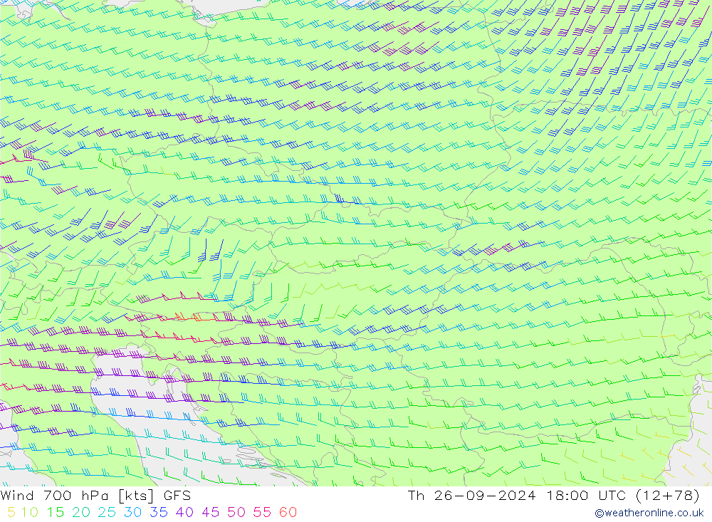 Viento 700 hPa GFS jue 26.09.2024 18 UTC