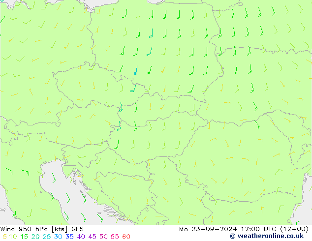 wiatr 950 hPa GFS pon. 23.09.2024 12 UTC