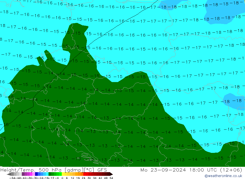 Height/Temp. 500 hPa GFS lun 23.09.2024 18 UTC