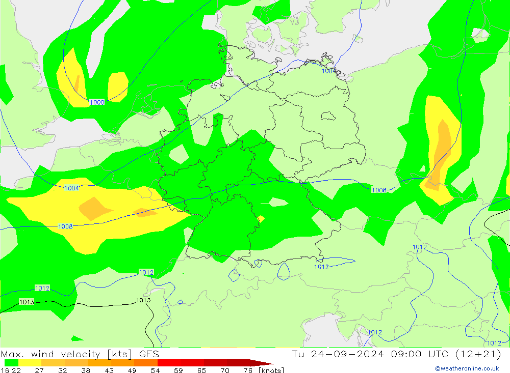 Max. wind velocity GFS wto. 24.09.2024 09 UTC