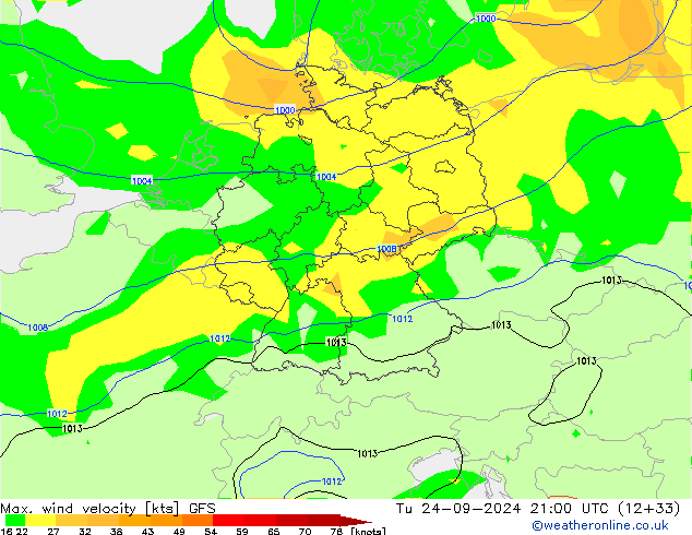 Max. wind velocity GFS mar 24.09.2024 21 UTC