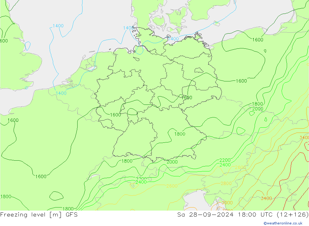 Isoterma de zero graus GFS Sáb 28.09.2024 18 UTC