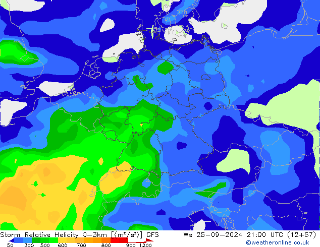 Storm Relative Helicity GFS mer 25.09.2024 21 UTC