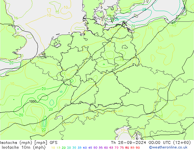 Isotachs (mph) GFS  26.09.2024 00 UTC