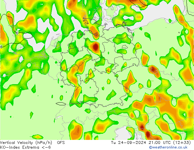 Konveksiyon - İndeks GFS Sa 24.09.2024 21 UTC