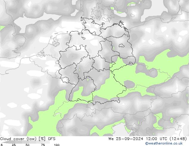 nuvens (baixo) GFS Qua 25.09.2024 12 UTC