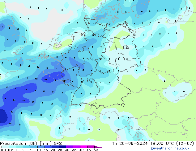 Precipitation (6h) GFS Th 26.09.2024 00 UTC