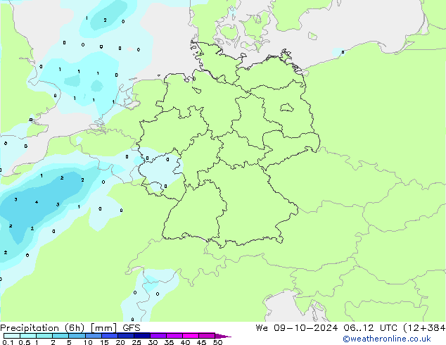 Z500/Rain (+SLP)/Z850 GFS St 09.10.2024 12 UTC