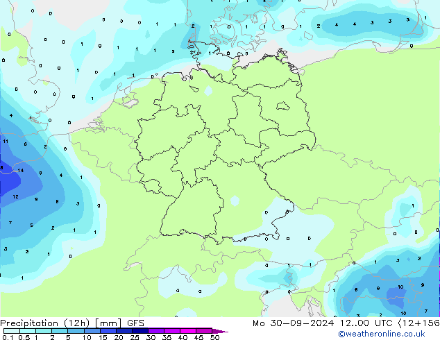 Totale neerslag (12h) GFS ma 30.09.2024 00 UTC