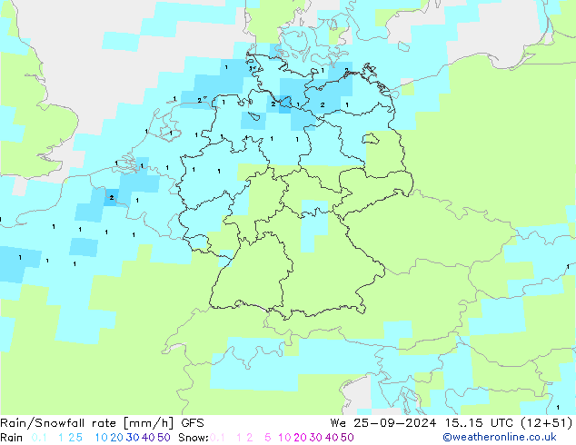 Rain/Snowfall rate GFS We 25.09.2024 15 UTC