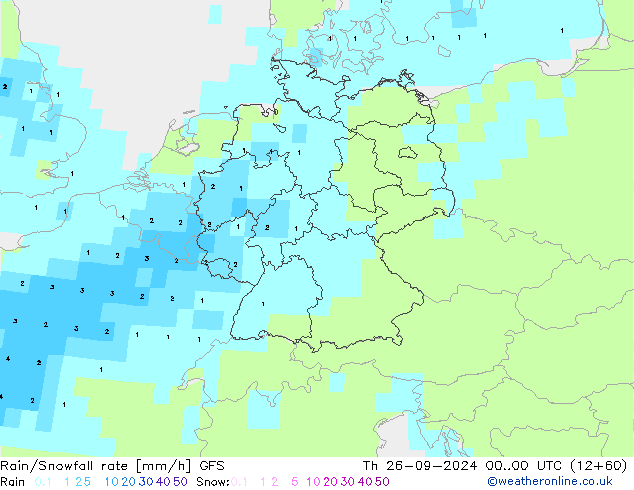 Rain/Snowfall rate GFS gio 26.09.2024 00 UTC