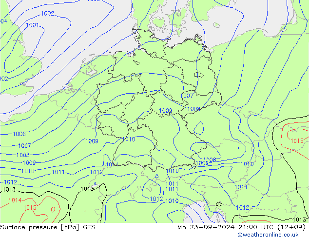 Surface pressure GFS Mo 23.09.2024 21 UTC