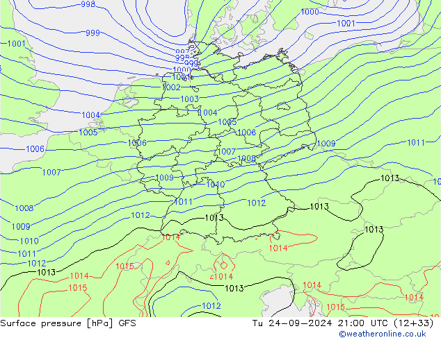 Bodendruck GFS Di 24.09.2024 21 UTC