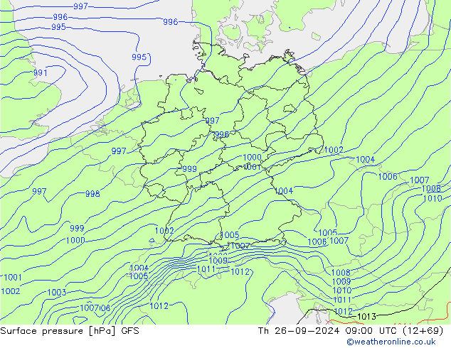 Pressione al suolo GFS gio 26.09.2024 09 UTC