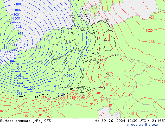 Surface pressure GFS Mo 30.09.2024 12 UTC