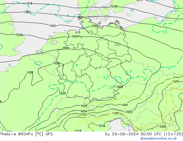 Theta-e 850hPa GFS So 29.09.2024 00 UTC