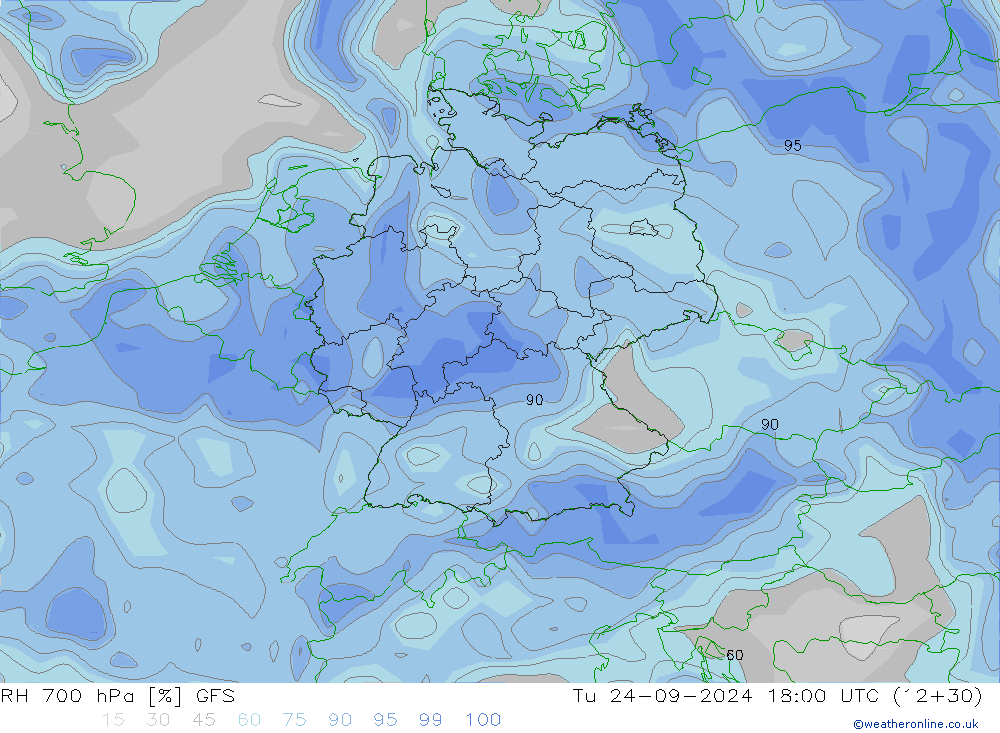 700 hPa Nispi Nem GFS Sa 24.09.2024 18 UTC