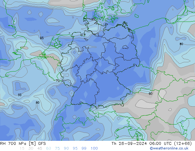 RH 700 гПа GFS чт 26.09.2024 06 UTC