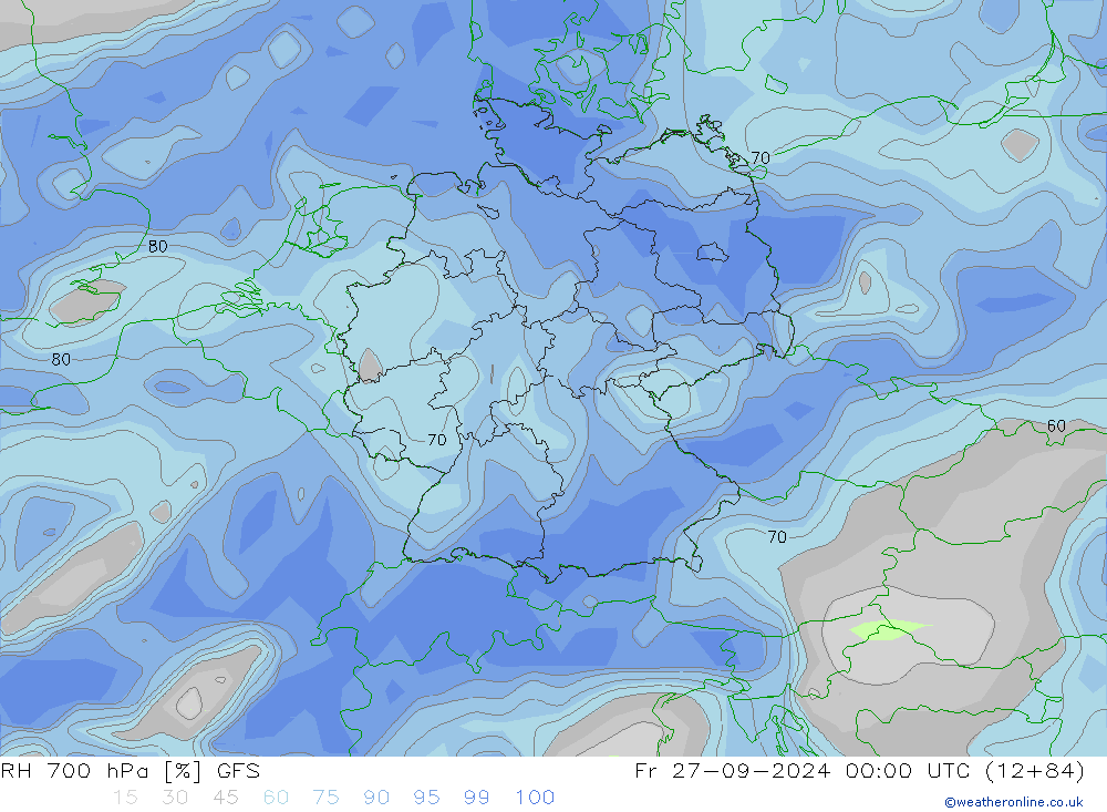 RH 700 гПа GFS пт 27.09.2024 00 UTC