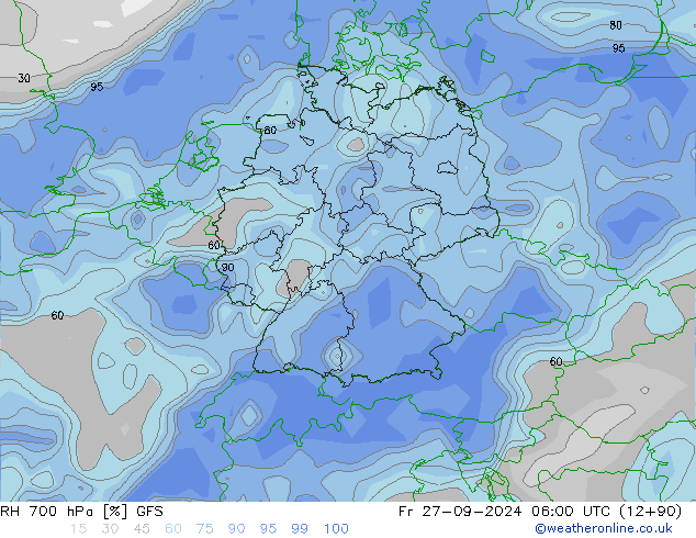 RH 700 гПа GFS пт 27.09.2024 06 UTC