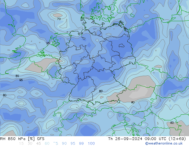 RH 850 hPa GFS Th 26.09.2024 09 UTC