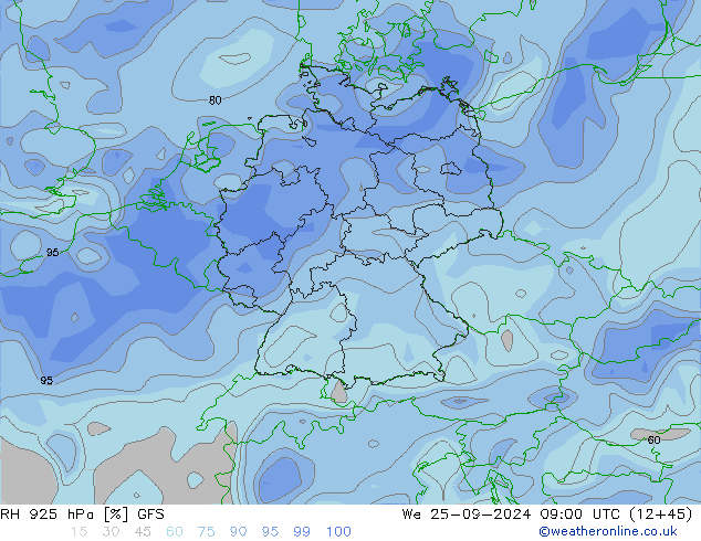 Humedad rel. 925hPa GFS mié 25.09.2024 09 UTC