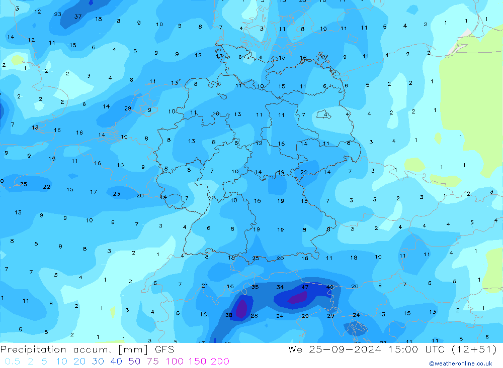 Precipitation accum. GFS We 25.09.2024 15 UTC