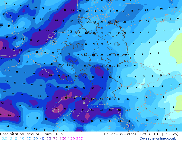 Precipitation accum. GFS пт 27.09.2024 12 UTC