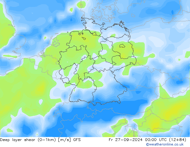 Deep layer shear (0-1km) GFS pt. 27.09.2024 00 UTC