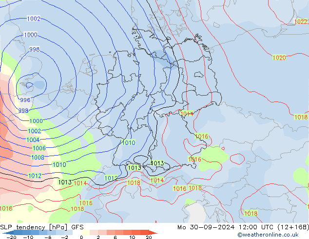 SLP tendency GFS Mo 30.09.2024 12 UTC