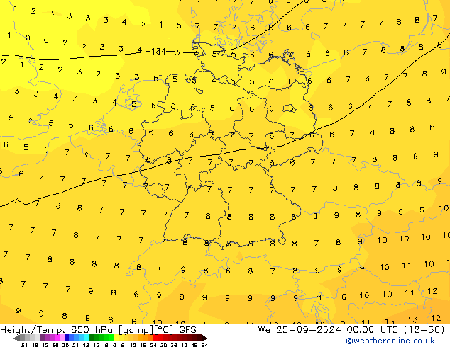 Height/Temp. 850 hPa GFS We 25.09.2024 00 UTC