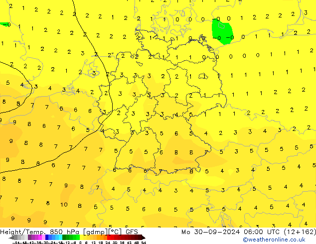 Height/Temp. 850 hPa GFS Mo 30.09.2024 06 UTC