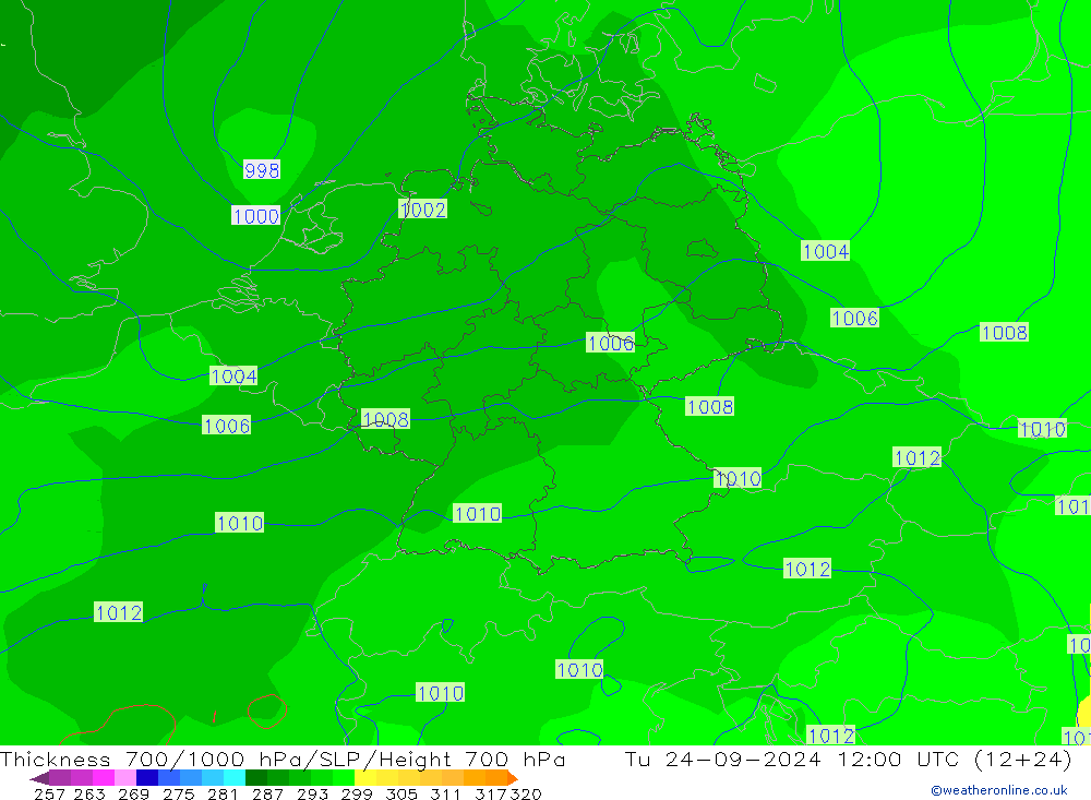 Dikte700-1000 hPa GFS di 24.09.2024 12 UTC